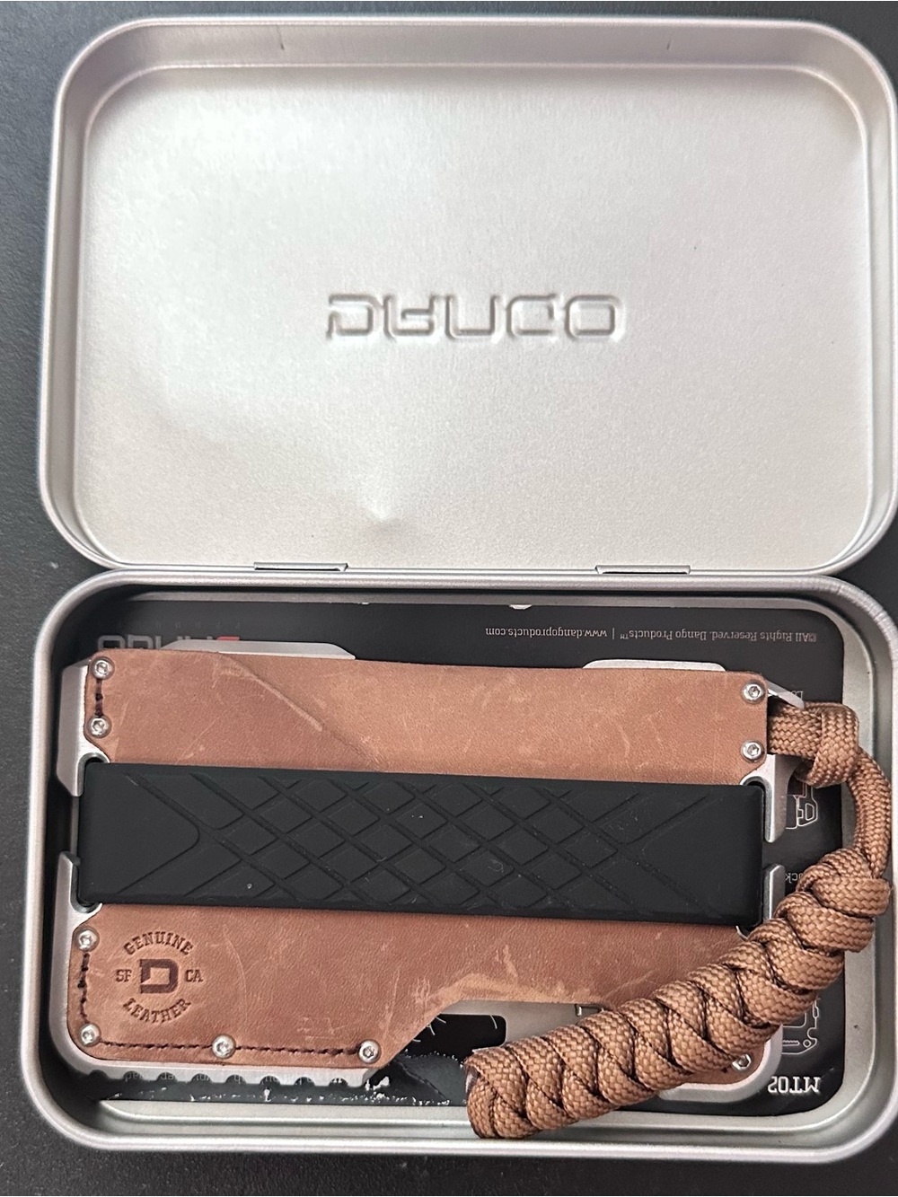 Dango D01 Dapper Bifold Tactical Wallet w/ multi tool Leather & Aluminum